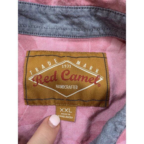 Red Camel Men's XXL Pink Leaf Print Tropical Floral Button-Down Polo Shirt - Picture 3 of 7